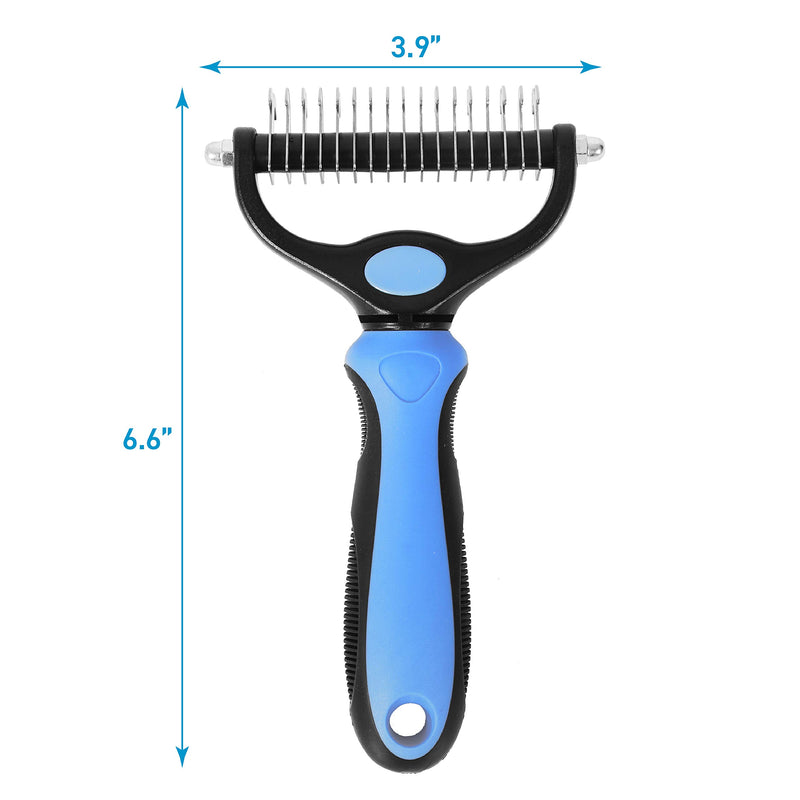 ANYPET Grooming Brush - Double Sided, Extra Wide Shedding and Dematting Undercoat Rake Comb for Dogs and Cats, Rabbits, Best On Long and Medium Fur/Hair Dogs Blue - PawsPlanet Australia