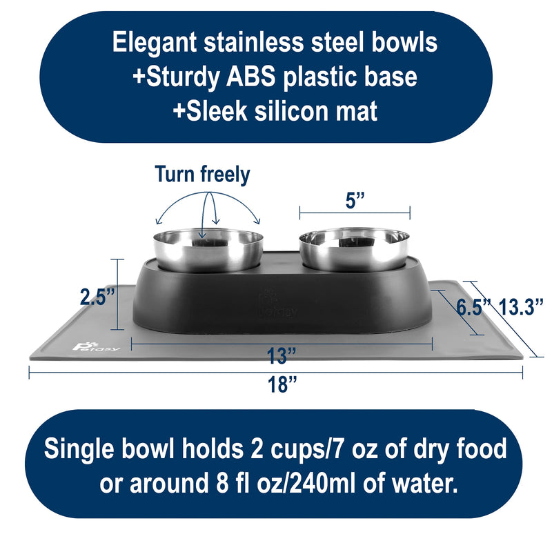 Elevated Cat Food Bowls with Silicone Feeding Mat for Cats, Kittens, Small Dogs - Anti-Stress Raised Stainless Steel Pet Bowl Dishwasher-Safe Food & Water Dish Slow Feeder for Whisker Fatigue - PawsPlanet Australia