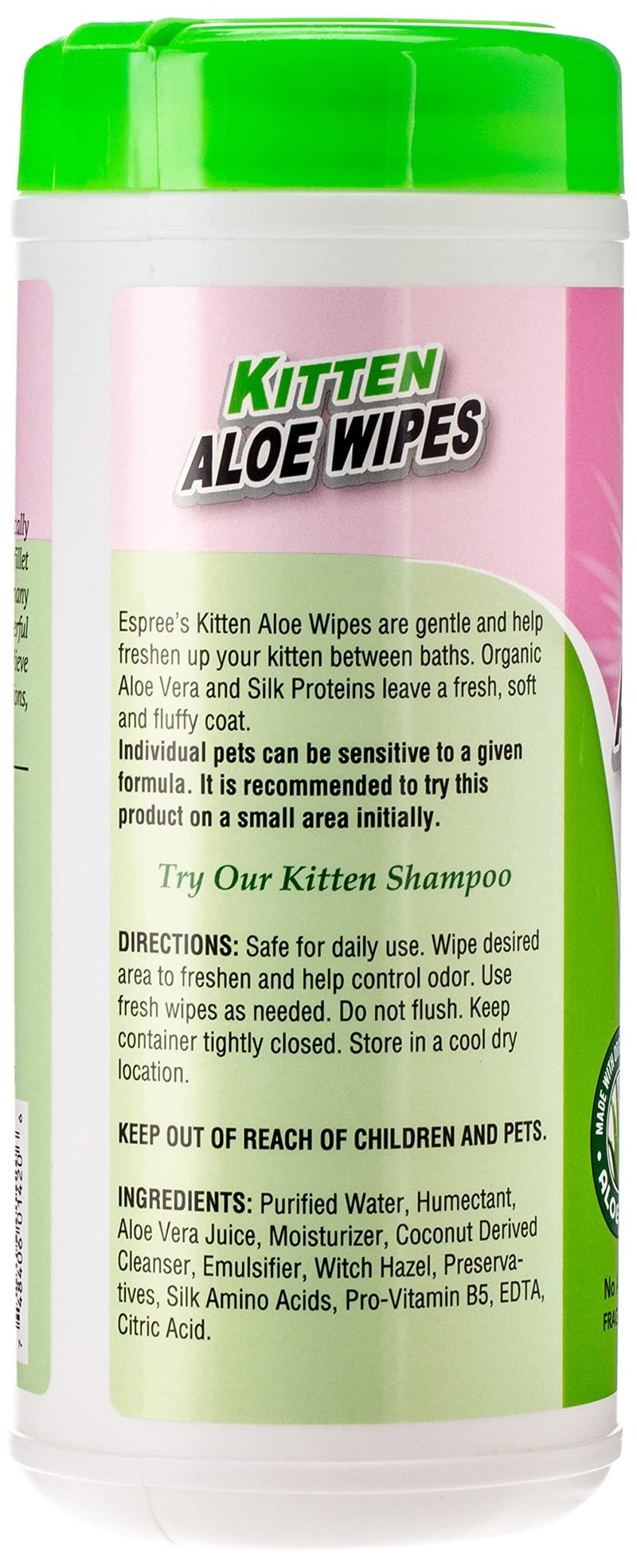 Espree Natural Aloe Vera Wipes for Kittens 50 Wipes Cleaning Wipes - PawsPlanet Australia