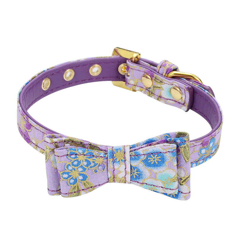 LOVPE Gold Flash Diamond Buckle Pet Canvas Floral Pattern Printed Padded Adjustable Puppy/Kitten Artistic Collar Handmade Elegant Bow Tie for Small Dogs/Cats (XS (Neck for 8-11 inch), Purple) XS (Neck for 8-11 inch) - PawsPlanet Australia