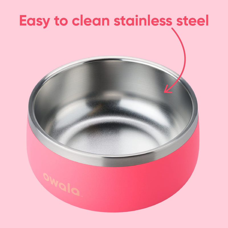 Owala Pet Bowl - Durable Stainless Steel, Food and Water Bowl for Dogs, Cats, and All Pets, Non-Slip Base, 24oz, Pink (Hyper Flamingo) 24 oz Hyper Flamingo - PawsPlanet Australia