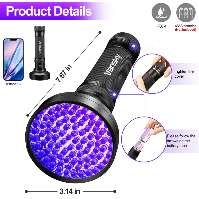 Vansky Black Light UV Flashlights, Ultra Bright 100 LED 395nm Ultraviolet Blacklight Detector for Dog Cat Pet Urine, Dry Stains and Bed Bug, Matching with Pet Odor Eliminator - PawsPlanet Australia