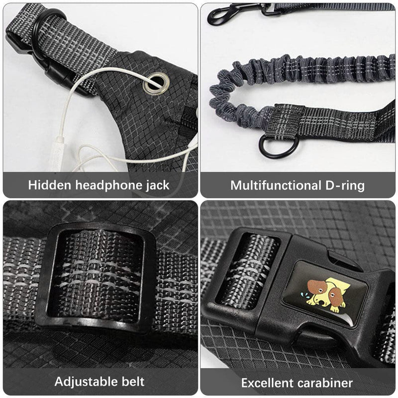 Greyoe jogging leash for dogs, jogging leash for dogs with waist belt, dog leash, hands-free running, hiking, webbing anti-crush 119-172cm, hip bag leash, sports running suit (black) black - PawsPlanet Australia