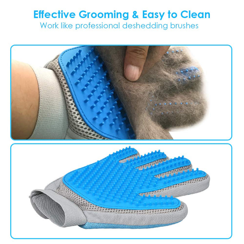 DELOMO Pet Hair Remover Gloves for Furniture & Pets, 2 in 1 Pet Grooming Gloves Hair Removal for Dogs & Cats, Pet Deshedding & Hair Remover Glove with Five Finger Design, 1 Pair - PawsPlanet Australia