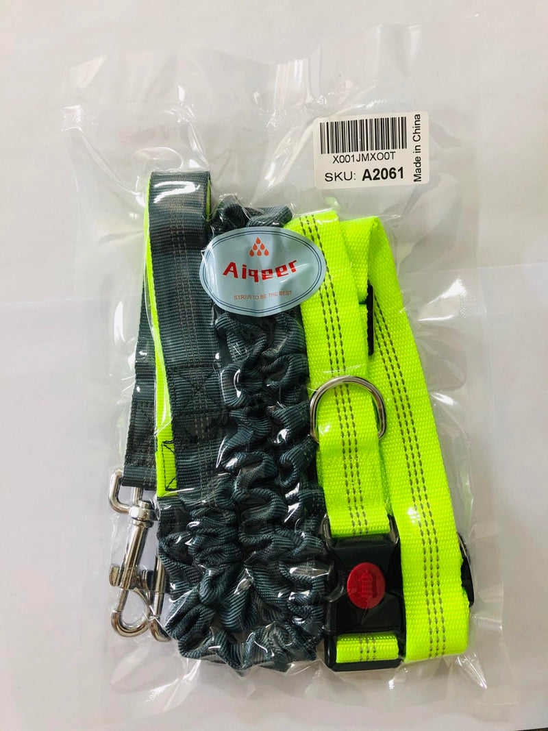 Aiqeer Hands-Free Dog Leash, Green Adjustable Waist Belt and Gray Stretchy Bungee Leash, Jogging Dog Leash with Reflective Stitching - PawsPlanet Australia
