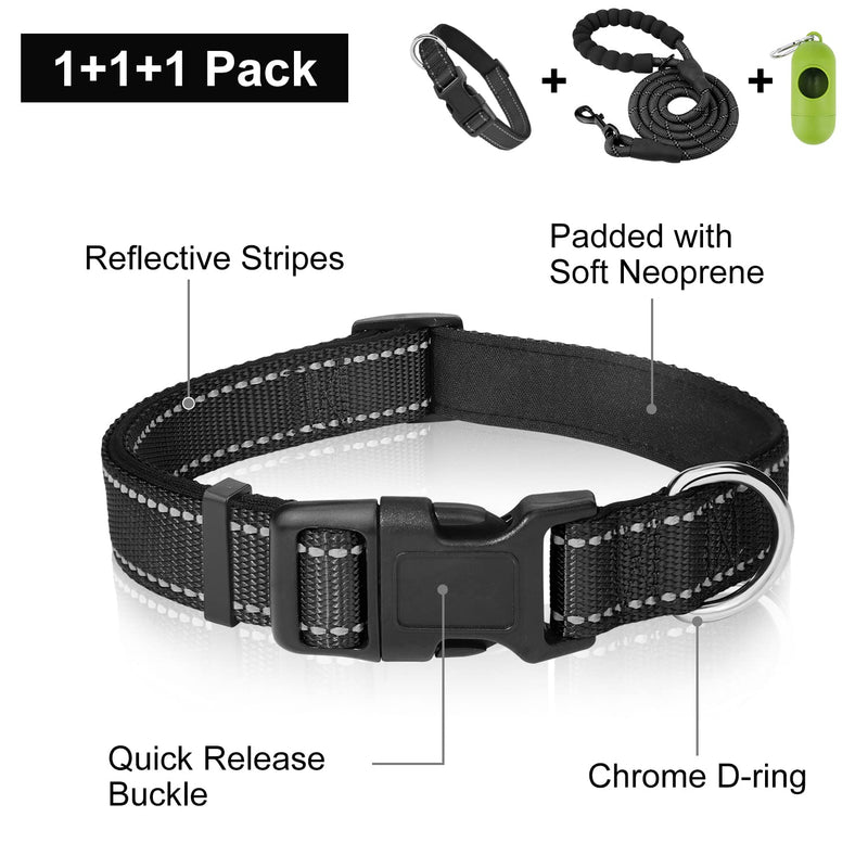 Dynmeow Reflective Dog Collar and Lead Set, Adjustable Pet Collar with Soft Neoprene Padded for Small Medium Large Dogs, Climbing Rope, Black, XS X-Small (Pack of 1) Black, Climbing Rope - PawsPlanet Australia