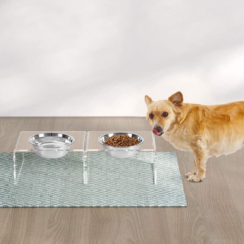Acrylic Raised Dog Bowls Stand 2 Packs, Great for Medium/Small Size Dogs, Clear Pet Feeder Stand with 2 Stainless Food Bowl&Water Bowls, Magnetic Bonding with Height 4.1in 4.1'' Tall-17 oz bowl - PawsPlanet Australia