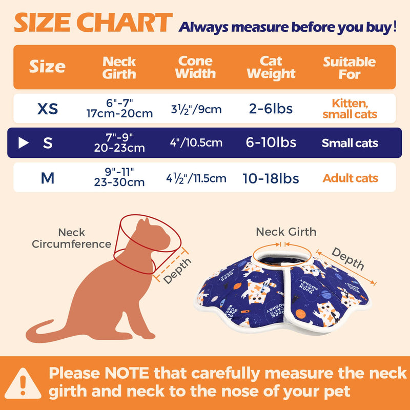 ComSaf Soft Cat Recovery Collar, Protective Adjustable Pet Cone Collar for After Surgery, Comfortable Lightweight Cute Elizabethan Collar for Cat Kitten Prevent from Licking Wounds, Not Block Vision S (Neck:6.5-7.7in) - PawsPlanet Australia