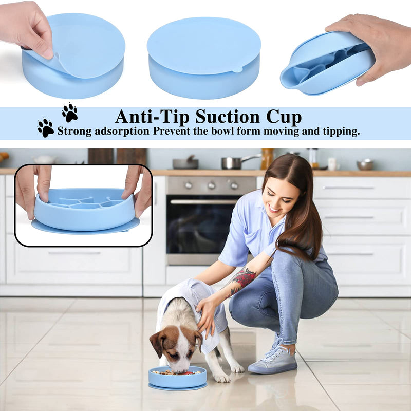 ALLYGOODS Silicone Slow Feeder Dog Bowl - Non Slip Dog Food Bowl with Anti-Tipping Bottom Suction Cup - Easy Cleaning Slow Feeder - Prevents Gulping and Vomiting Dog Feeder Small(Pack of 1) Blue - PawsPlanet Australia