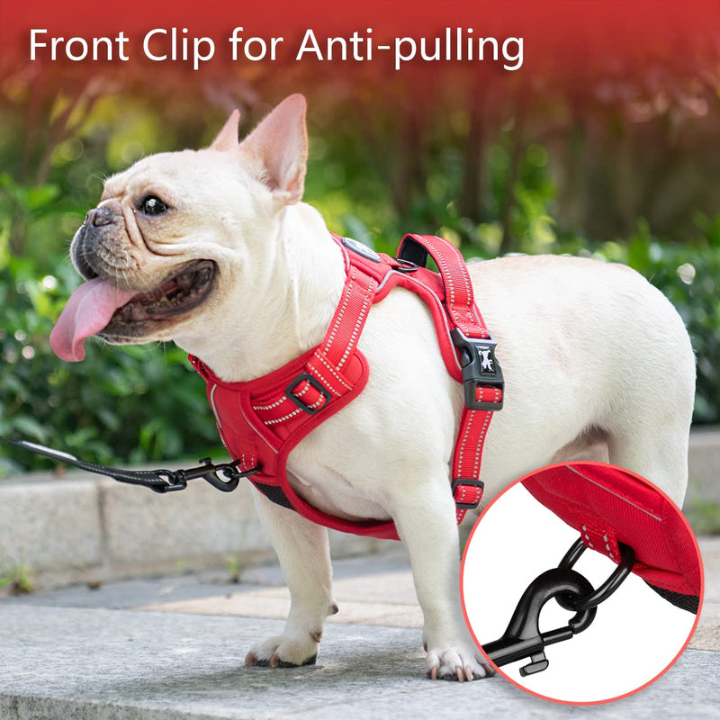 PoyPet No Pull Dog Harness, Reflective Dog Harness for No Choke Dogs, Soft Padded Pet Vest with Easy Control Handle(Red Matching Trim, XS) XS（Pack of 1） Red Matching Trim - PawsPlanet Australia