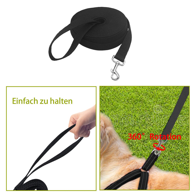 Towing leash for dogs, 10 m robust nylon dog leash, durable training leash with D-carabiner and hand strap for large, medium, small dogs, black - PawsPlanet Australia