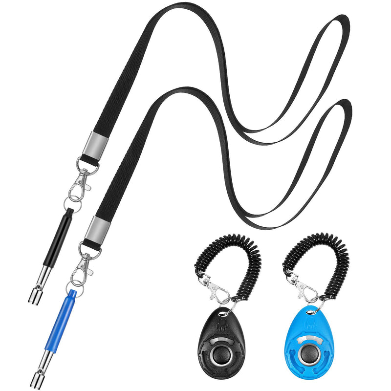 [Australia] - Frienda 2 Sets Dog Training Kits Dog Whistle to Stop Barking with Lanyard Dog Training Clicker with Wrist Strap Silent Dog Bark Control Whistle for Dogs (Black and Blue) 