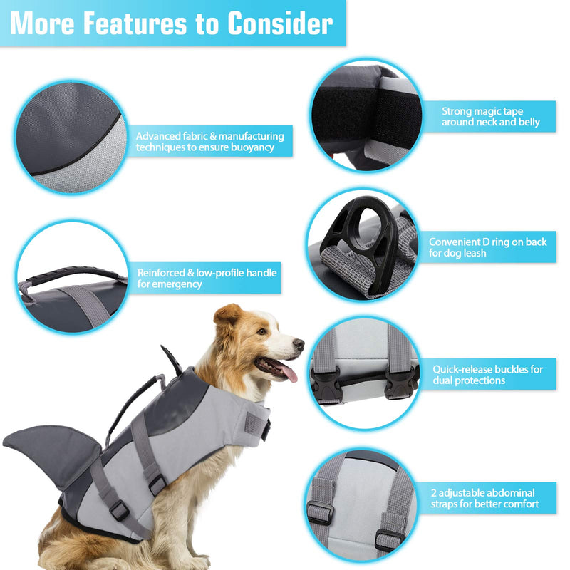 KOESON Dog Life Jacket, Fashion Pet Swimming Vest, Puppy Life Saver with Adjustable Strong Handle XS X-Small Grey - PawsPlanet Australia