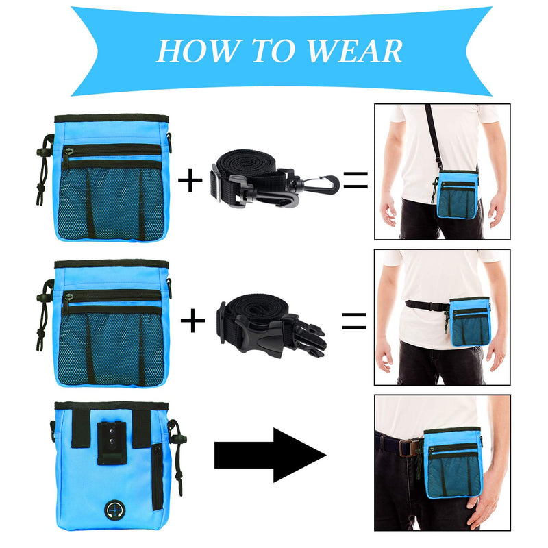 STMK 2 Pack Dog Treat Pouch, Dog Training Treat Pouch with Waist Shoulder Strap, 3 Ways to Wear, Easily Carries Toys, Kibble, Treats for Dog Walking, Dog Training, Puppy Training (Black and Blue) Black and Blue - PawsPlanet Australia