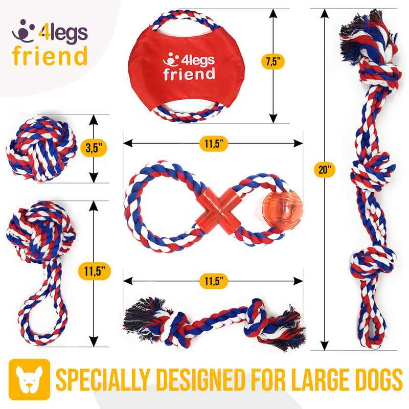 Dog Rope Toys - 6 Pack for Medium Large and XL Strong Dogs Who Love to Play Rough and are Aggressive Chewers. Strongest but not Indestructible, Red White and Blue Washable Cotton Tough Chewing toys - PawsPlanet Australia