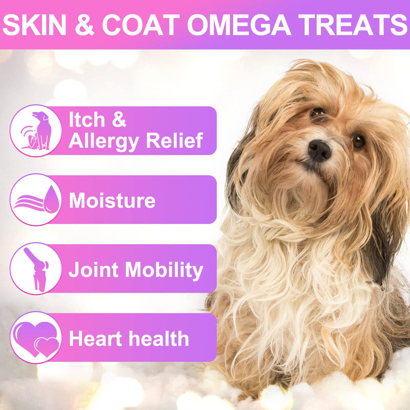 Omega Skin & Coat Soft Chew Supplements for Dogs, Skin Health Chews for Dogs, Allergy and Itch Relief - Skin and Coat Supplement, Reduce Shedding, Omega 3 Fish Oil, Healthy Soft Shiny Hair - PawsPlanet Australia