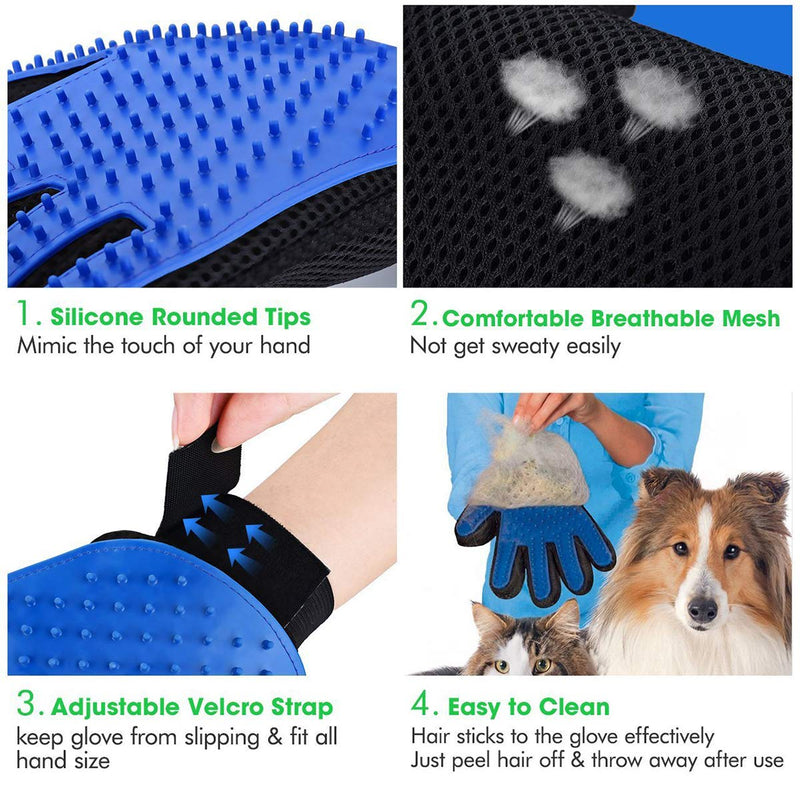 xiaocai 1 Pair Pet Grooming Glove Hair Remover Brush Gentle Deshedding Efficient Pet Mitt Pet Massage Gloves Left & Right Hand for Dog & Cat with Long & Short Fur Blue1 One Size - PawsPlanet Australia