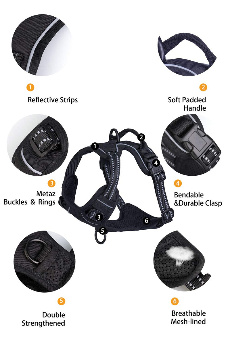 Sean's Store No Pull Dog Harness No Choke Front Lead Dog Reflective Harness, Adjustable Soft Padded Pet Halter Vest with Easy Control Handle for Small to Large Dogs (Black Harness, Small) Black Harness - PawsPlanet Australia
