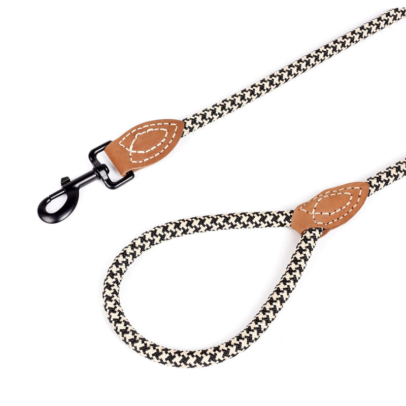Mile High Life | Mountain Climbing Dog Rope Leash with Heavy Duty Metal Sturdy Clasp | Genuine Leather Tailored Connection with Strong Stitches 48 Inch (Pack of 1) Black Khaki - PawsPlanet Australia