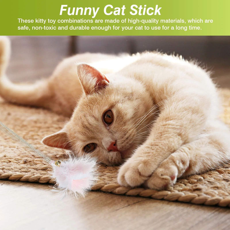 Silicone Funny Cat Stick Interactive Cat Toy Set Feather Tap Bell Toy Kitten Interaction Bite Resistance Spring Funny Cat Tool Metal head style - PawsPlanet Australia