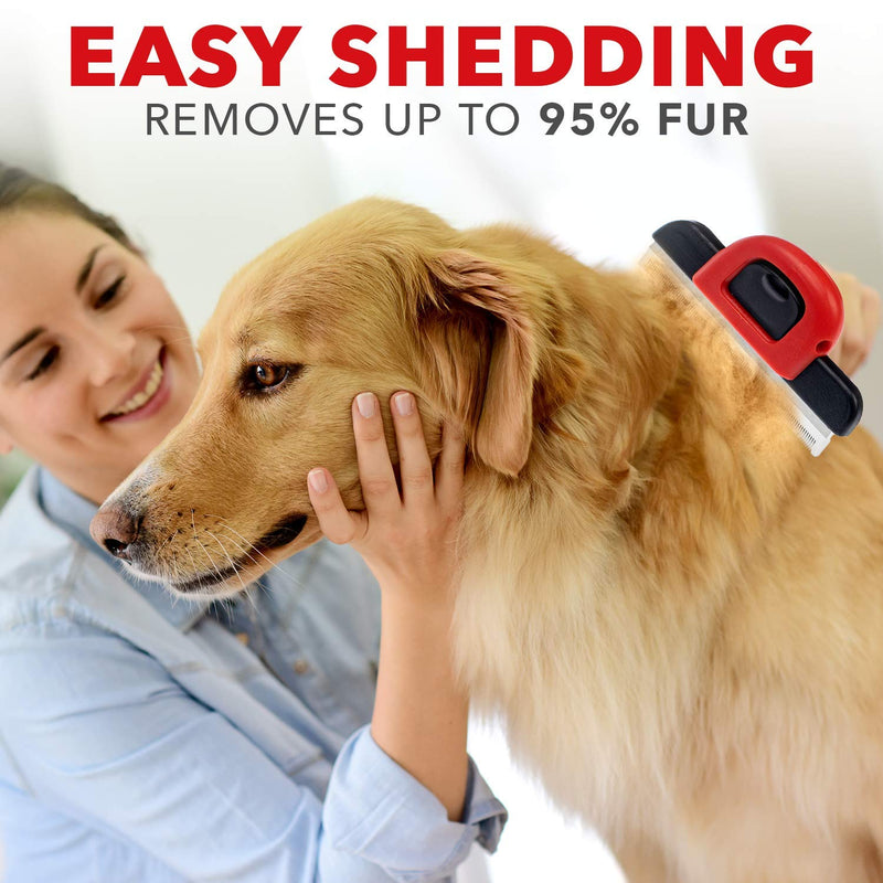 [Australia] - PET PULL Pet Grooming Brush - Professional Deshedding Tool for Dogs & Cats - Reduces Shedding Up to 95% - Pet Knot Detangler Comb w/Anti-Slip Handle & Detachable Head - Long & Short Dead Hair Remover 