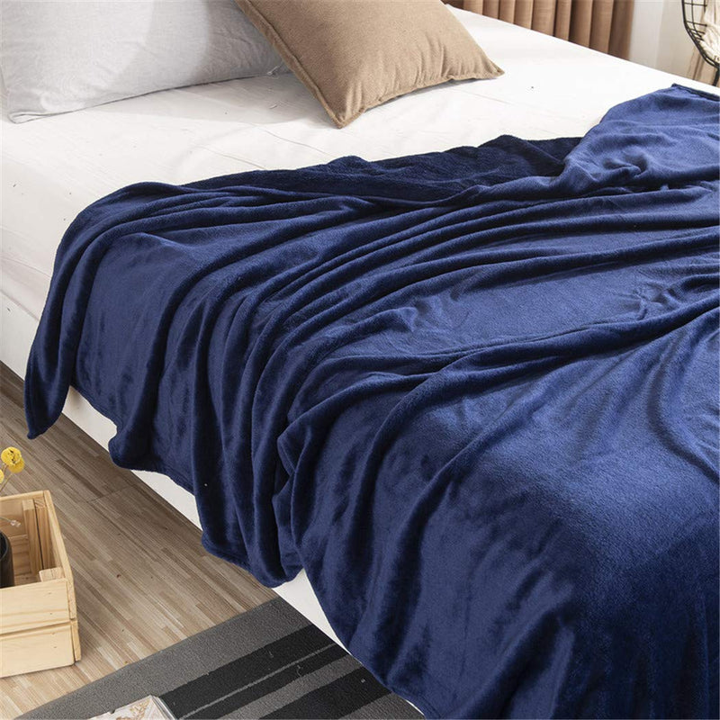 NAECOUS Flannel Fleece Blanket Lightweight Blanket for Sofa,Coverlet/Bed Cover Warm All Season Couch, Bed, Camping, Travel - Super Soft Cozy Microfiber Blanket (60"x80") Navy Blue 60"x80" - PawsPlanet Australia