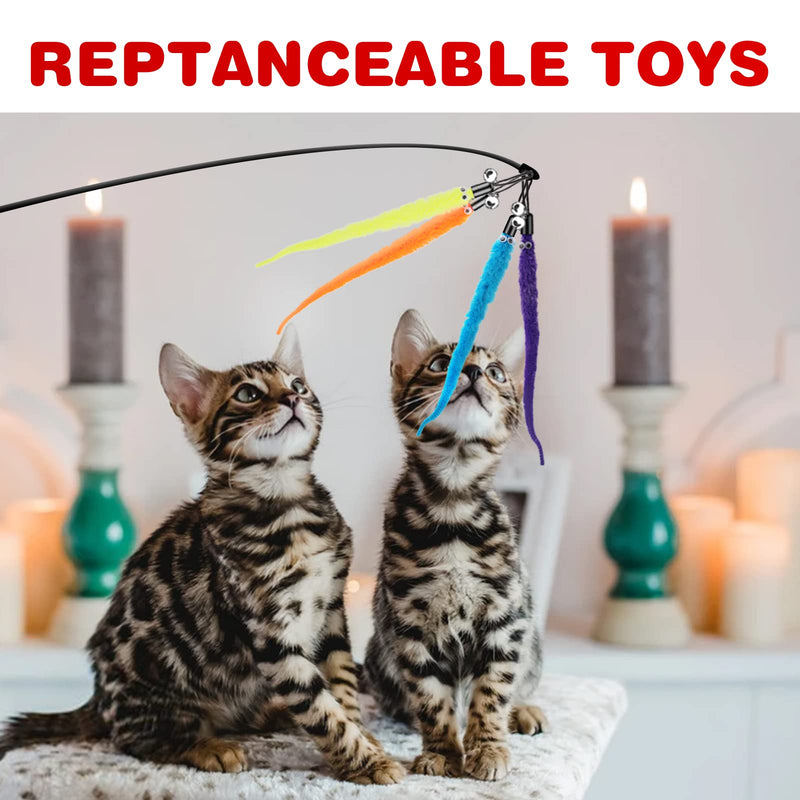 cobee cat toy worms toy replacement with bell, replacement refill, furry tail worm interactive cat hunting toy kitten stick refill attachment for kitten training (12 pieces) 12 x furry tail worms - PawsPlanet Australia
