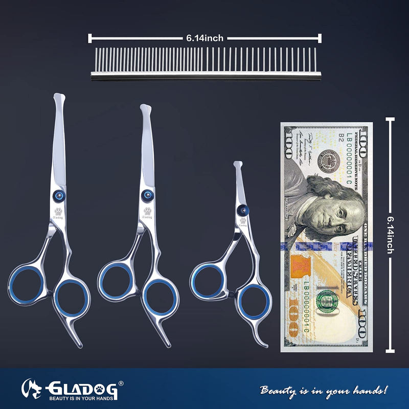 GLADOG Dog Grooming Scissors Kit with Safety Round Tips, Professional 5 in 1 Grooming Scissors for Dogs, Sharp and Durable Dog Grooming Shears for Dogs Cats Pets - PawsPlanet Australia