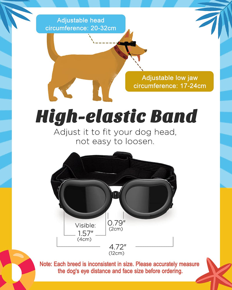 Lewondr Small Dog Sunglasses UV Protection Goggles Eye Wear Protection with Adjustable Strap Waterproof Doggy Sunglasses for Dogs Pet Sun Glasses Doggie Windproof Anti-Fog Glasses Black - PawsPlanet Australia