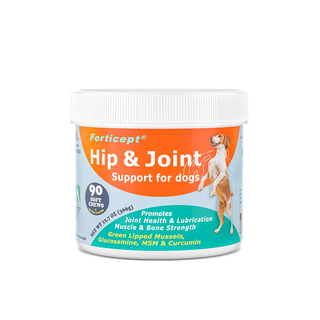 Forticept Hip and Joint Supplement for Dogs, Glucosamine, Chondroitin, MSM, and Green-Lipped Mussels - Dog Arthritis Support Supplement with Curcumin Turmeric ‚Äì 90 Count (Bacon) Bacon - PawsPlanet Australia