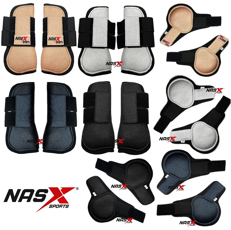 NASX Sports 4 Pc Glitter Tendon Fetlock Boots Horse Jumping Protection Riding Neoprene (COB, Black) COB - PawsPlanet Australia