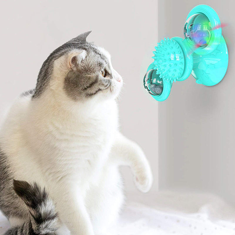 Windmill Cat Toys, Turntable Interactive Cat Toy Wall Mount Kitten Tooth brush Toy with Suction Cup Glowing Ball Catnip for Indoor Cats Tooth Cleaning Massage Scratching Tickle - PawsPlanet Australia