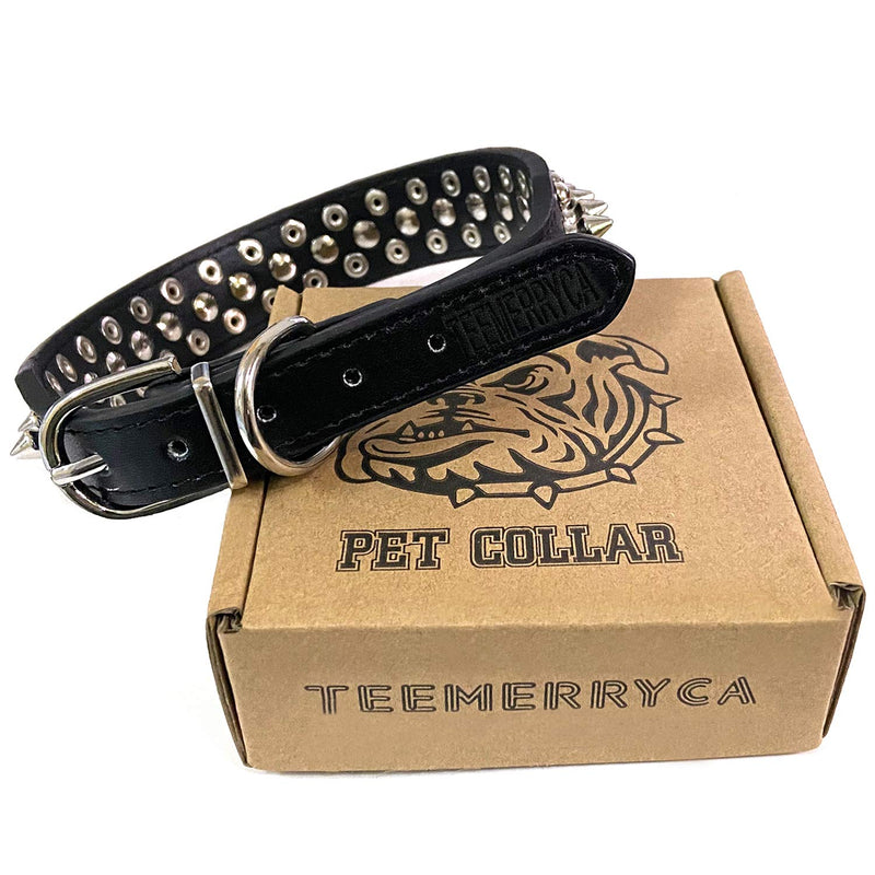 TEEMERRYCA Adjustable Microfiber Leather Spiked Studded Dog Collars with a Squeak Ball Gift for Small Medium Large Pets Like Cats/Pit Bull/Bulldog /Pugs XS(8.3"-10.6" / 21cm-27cm) BLACK - PawsPlanet Australia