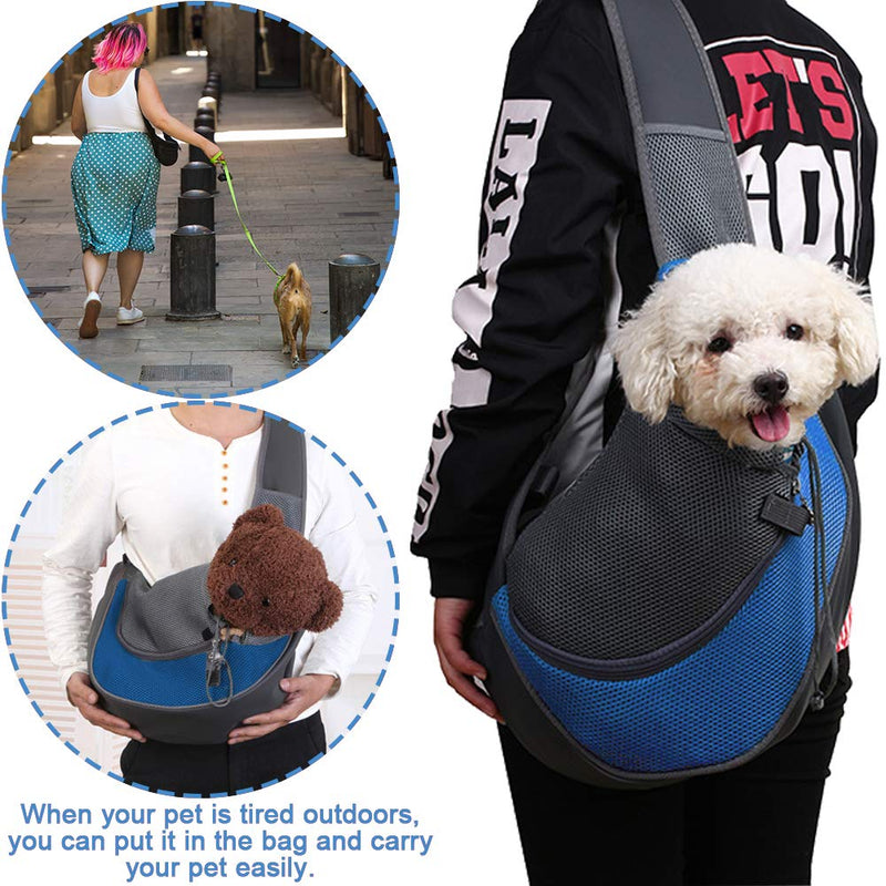 Gsogcax Pet Sling Carrier Hands Free Sling Small Dogs Cats, Collapsible Sling Backpack, Breathable Puppy Carrier Travel Safe Sling Bag, Adjustable Padded Shoulder Strap Carrying for Outdoor Walking Blue - PawsPlanet Australia