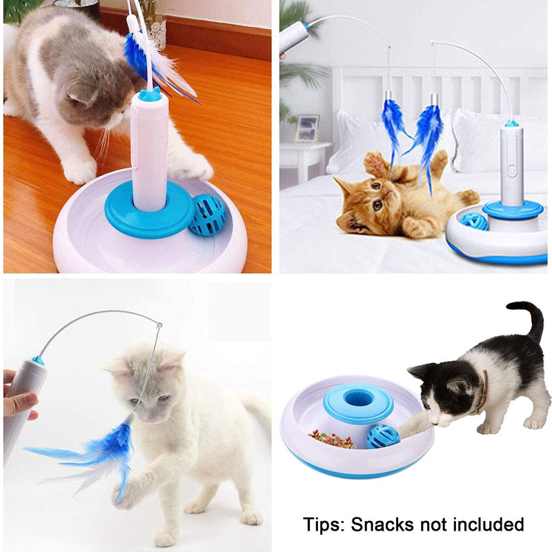 PETTOM Interactive Cat Toy Indoor Teaser Toy Electric with 360° Rotating Feather Toys & Ringing Bell Ball Intelligence Toy Game Pen Toy(Including Replacement Feather) - PawsPlanet Australia