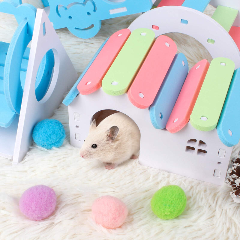 LuluDa Hamster Toy 5 Piece Hamster Accessories Set Hamster Wooden Seesaw Swing House Rainbow Bridge Hamster Exercise Toy for Hamsters Rats Gerbils Small Animals - PawsPlanet Australia