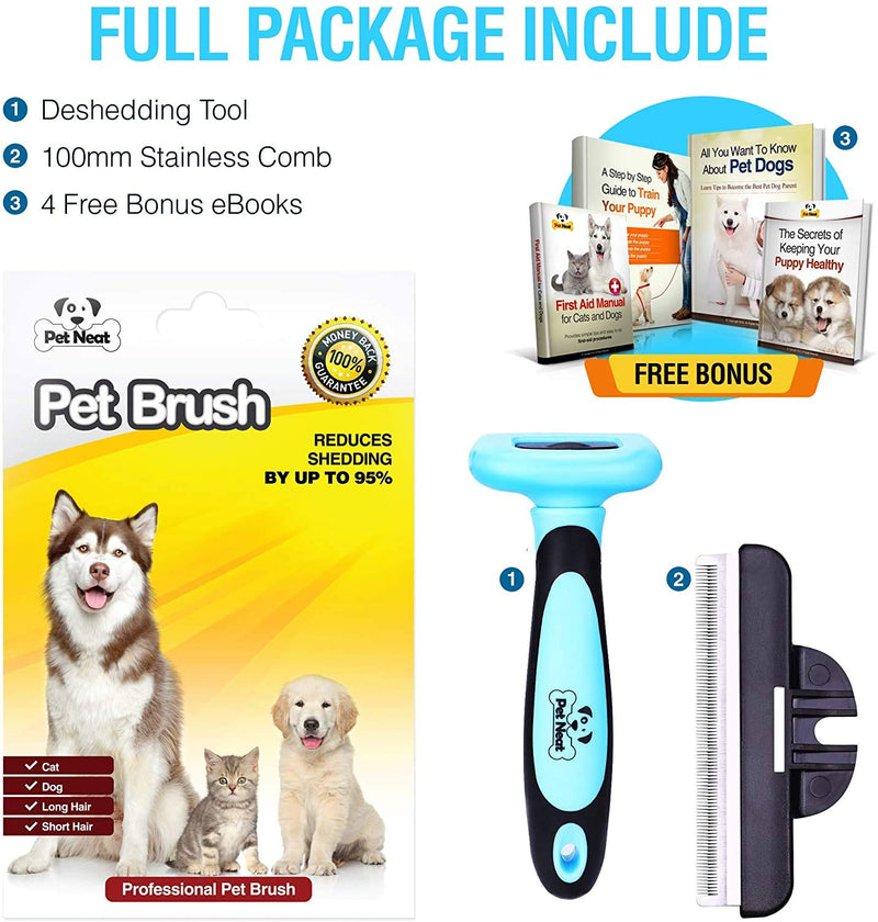 Pet Neat Pet Grooming Brush Effectively Reduces Shedding by Up to 95% Professional Deshedding Tool for Dogs and Cats Blue - PawsPlanet Australia