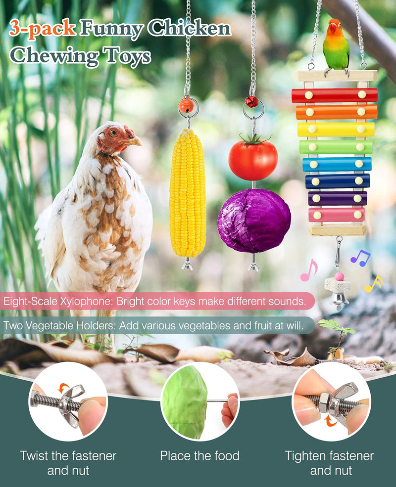 Lewondr 3PCS Chicken Xylophone Toy with 8 Metal Keys, Suspensible Chicken Toys with Veggies Skewer Fruit Holder for Birds Chicken Coop Pecking Toy Stainless Steel Vegetable Hanging Feeder Foraging Toy - PawsPlanet Australia