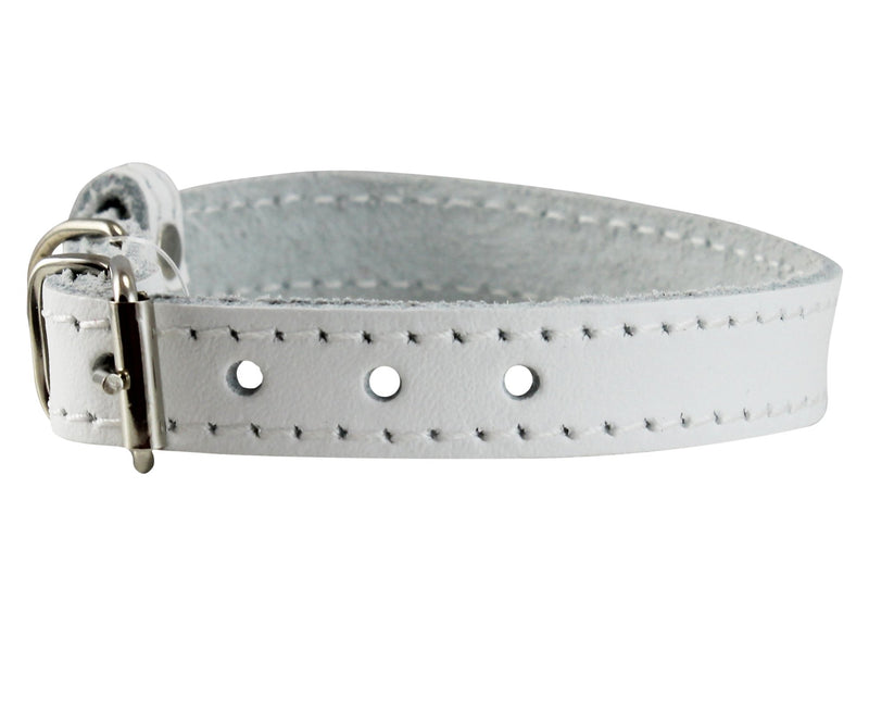 [Australia] - Genuine Leather Dog Collar for Smallest Dogs and Puppies 3 Sizes White Neck: 8"-9.75"; 3/8" Wide 