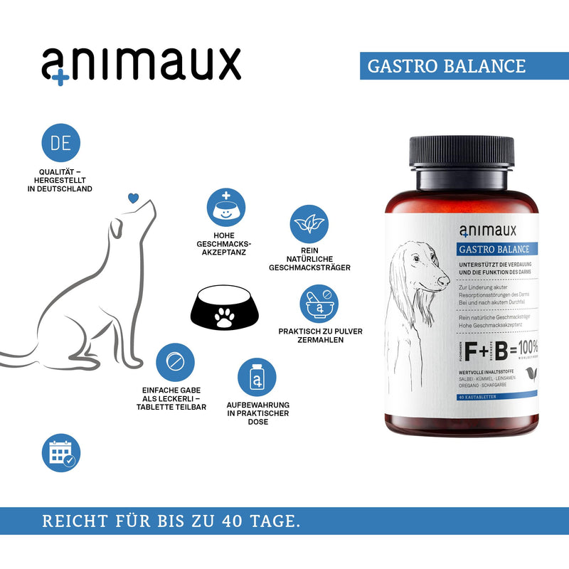 animaux gastro balance - treats for dogs to support the gastrointestinal tract with diarrhoea, indigestion, food changes and flatulence, as a preventative measure for irritable stomachs and irritable bowel syndrome, and intestinal flora probiotics - PawsPlanet Australia