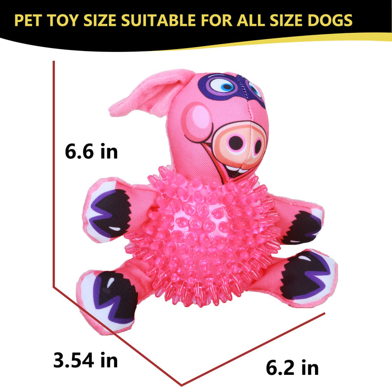 KINJUWEE 2 in 1 Durable Squeaky Chew Toys for Aggressive Chewers Canvas Spiky Ball,Dog Teeth Cleaning Ball for Small Medium Large Dogs,Red Lovely Pig Pink pig - PawsPlanet Australia