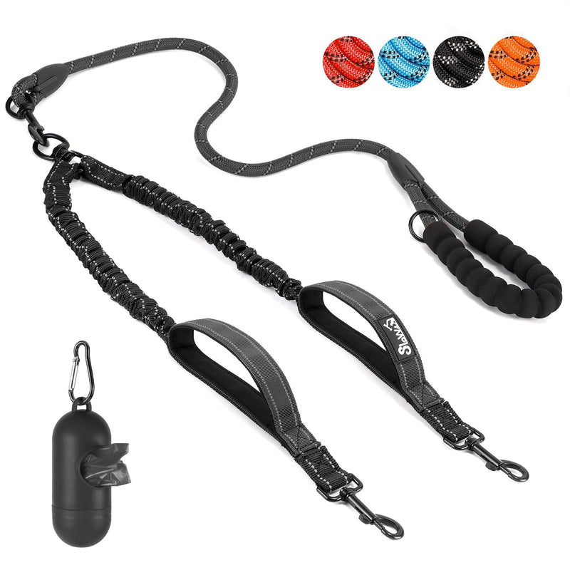 Eyein Double Leash for 2 Dogs, Dog Leash for Small and Medium Dogs, Flexible and Reflective Tangle-Free Dog Leash with 2 Padded Handles for Dogs from 3 to 16kg (Black) Black Medium (Total Weight 3-16kg) - PawsPlanet Australia