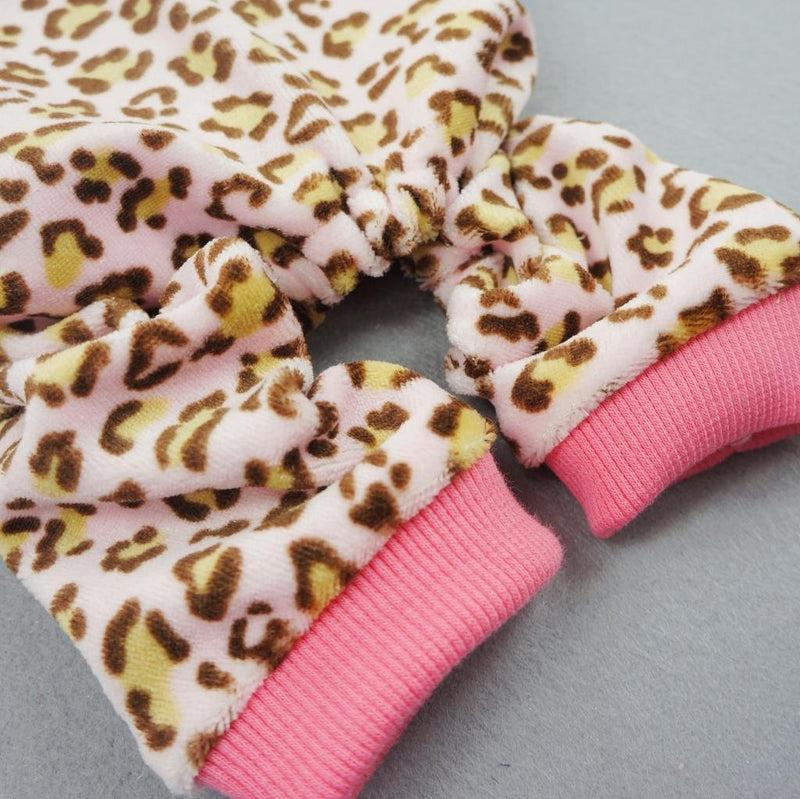 [Australia] - Fitwarm Leopard Print Velvet Pet Dog Jumpsuit with Ribbon X-small (Chest12" Back8") 