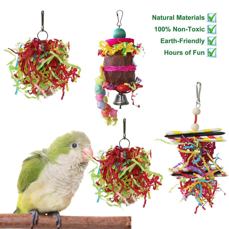 YUEPET 4 Pack Bird Shredder Toys Small Parrot Chewing Toys Parrot Cage Foraging Hanging Toy for Small Bird Parakeets Parrotlets Lovebirds Cockatiels - PawsPlanet Australia