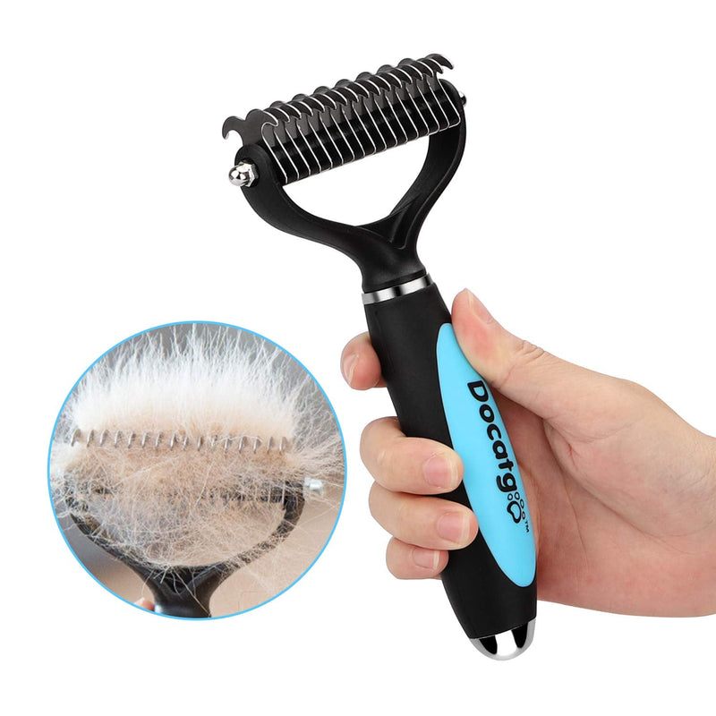 Docatgo Dog Cat Brush, Grooming Dematting Rakes Tool Kit, Undercoat Combs For Small, Medium, Large Pets Horses Rabbits, Removes Easy Knots, Mats And Tangled Short Or Long Hair,17+9 Double-Side Use - PawsPlanet Australia