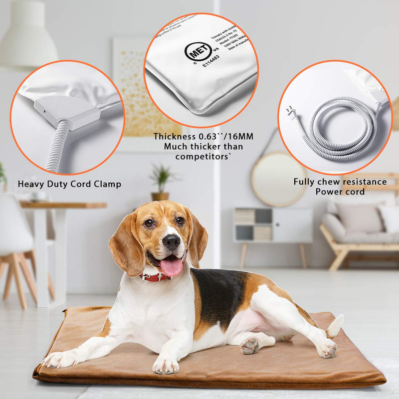 Bestio MET Safety Certified Pet Heating Pad Heated Dog Cat Mat Bed Warmer Features Optimal Even Constant Temperature Heavy Duty Chew Resistant Cord Water Proof for Indoor Dog Cat 12``*15.75`` - PawsPlanet Australia