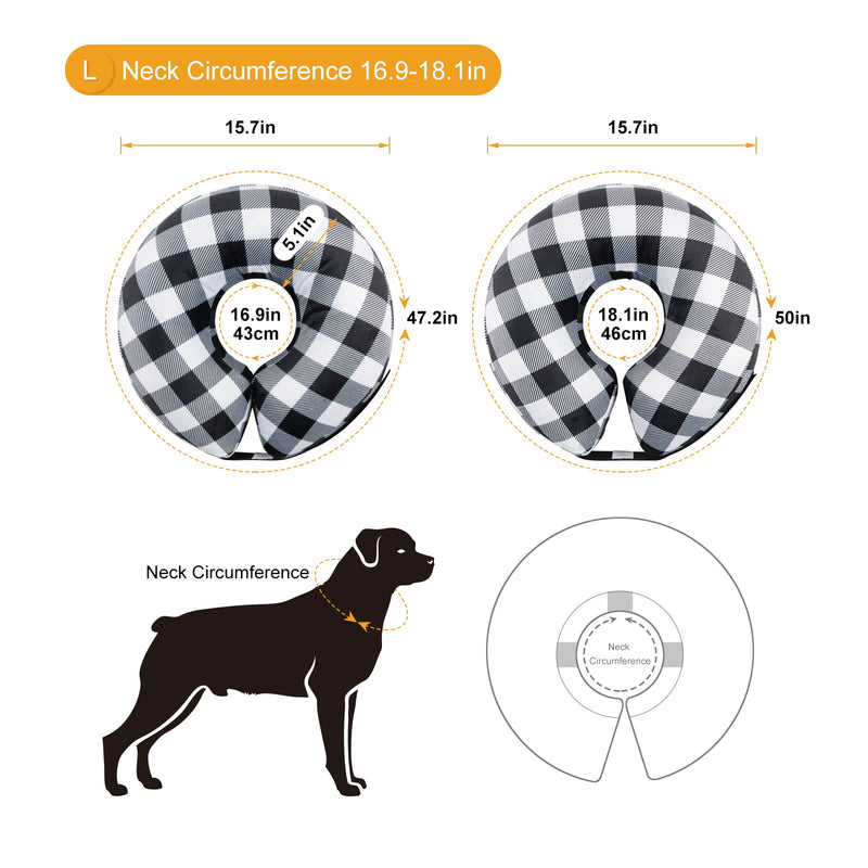 CuteBone Protective Inflatable Collar with 2-Pack Soft Pet Recovery Cone Covers for Small/Medium/Large Dogs and Cats After Surgery Black white plaid+Blue Large - PawsPlanet Australia
