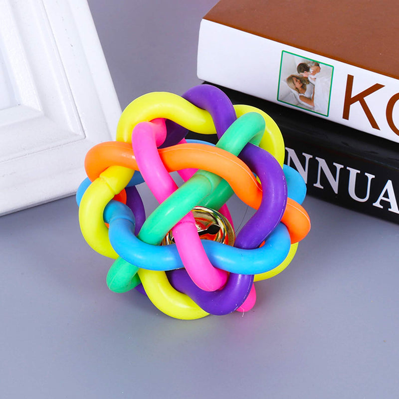 NANAOUS 6 pc Pet Puppy Dog Cat Colorful Dog Rubber Ball with Bell , 5.5 cm / 6.5 cm /6.8 cm / 7cm / 8.5 cm / 9.5 Rubber Woven Ball Knot Ball ,Interactive Dog/Cat Ball - PawsPlanet Australia