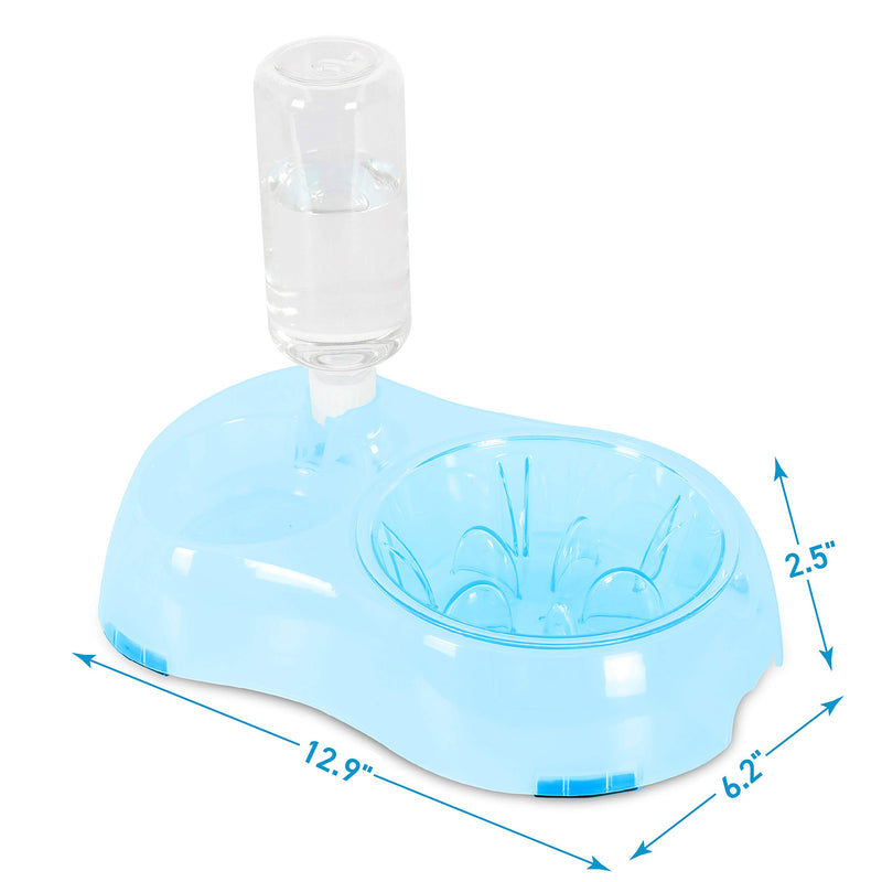 ANYPET Slow Feeder Bowl, Elevated, Double Transparent for Cats, Small Dogs, Pet Automatic Water Feeder with Water Bottle Blue - PawsPlanet Australia