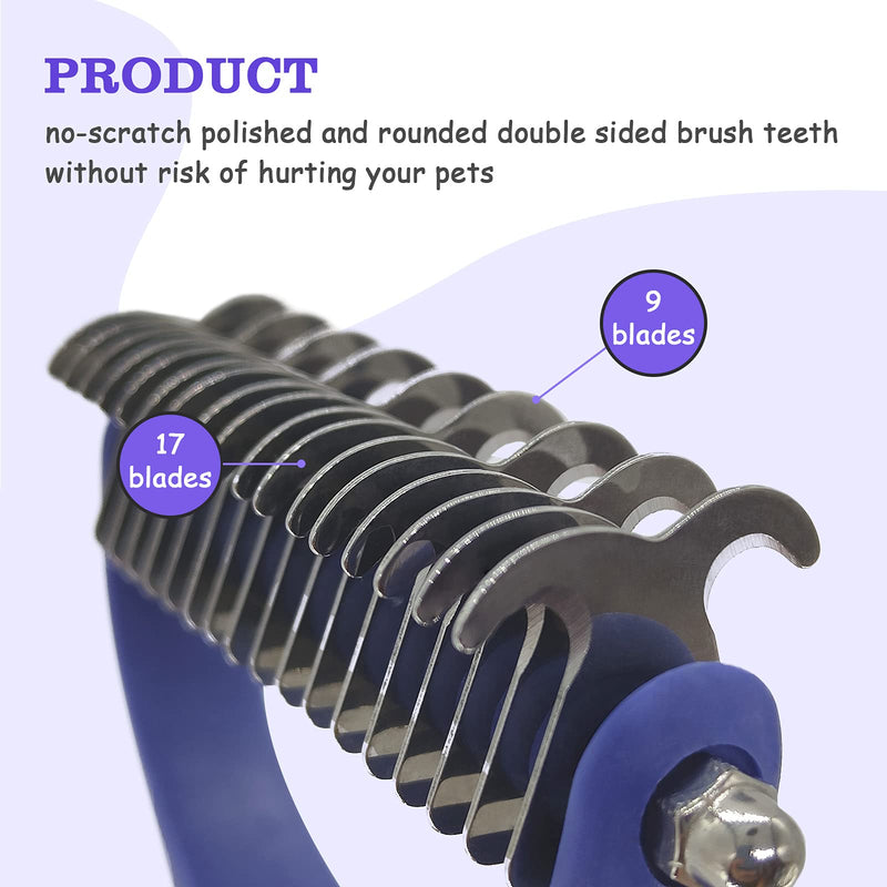 JWRUCOW Deshedding Brush with 2 Sided Grooming Rake for Cats & Dogs - Comb Tangle and Remov Undercoat - PawsPlanet Australia